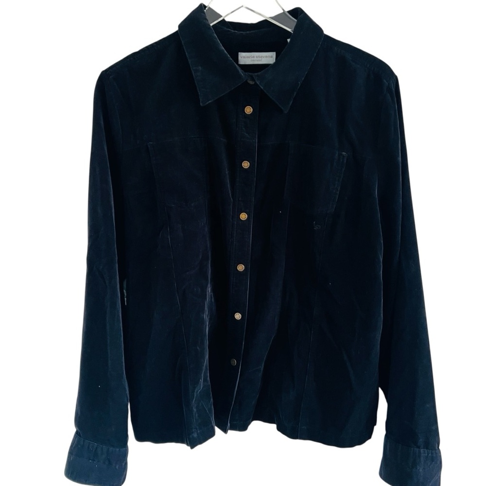 Valerie Stevens Black Button-Down Corduroy Long Sleeve Shirt